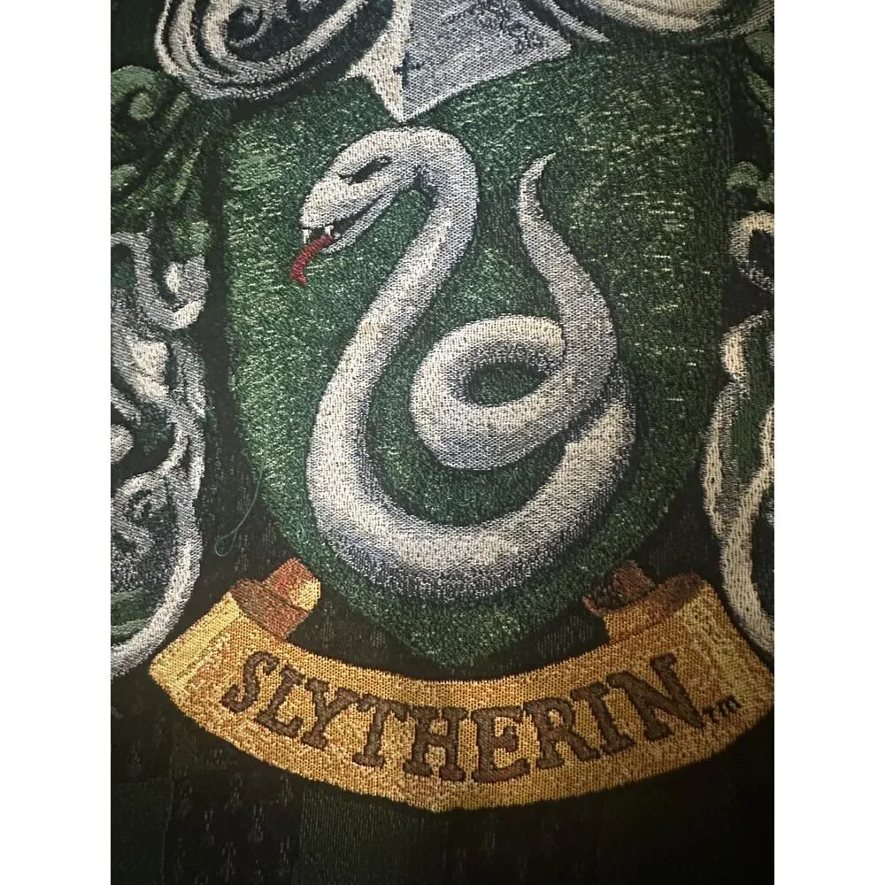 Harry Potter Slytherin Crest Woven Tapestry Throw Blanket Fringed Warner Bros